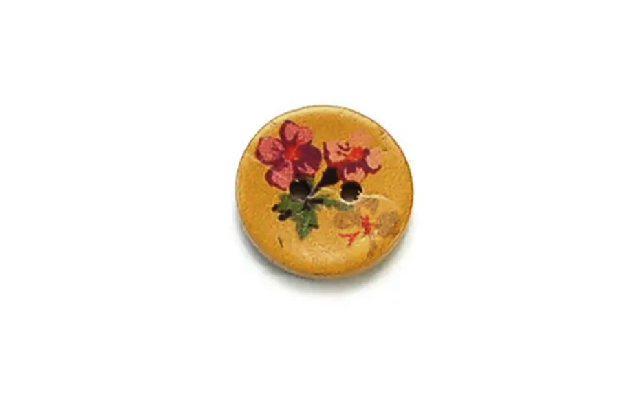 Button: 18mm Diameter  |  Coconut Floral Bunch Yellow