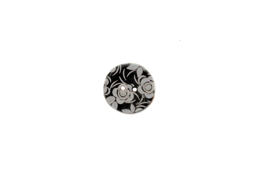 Button: 15mm Diameter  |   Shell   |  Black Laser Etched Roses