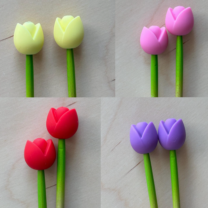 Knitting Needle Stoppers/Protectors - Tulips Flower Spring Garden