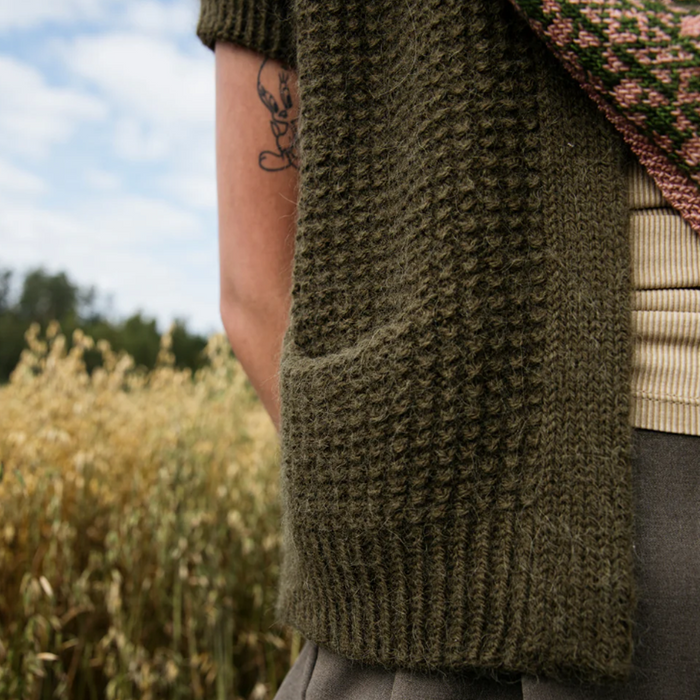 Olive colored vest from the Laine Publishing book Cultivate