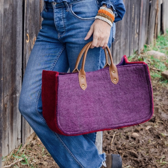 Fibres of Life  |  Soft Felt Wool Yarn Bag  |  Plum