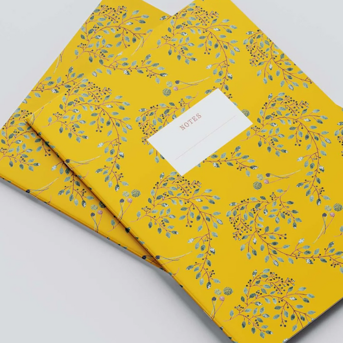 Yellow watercolour note book designs by Dee Hardwicke.