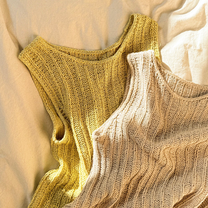 yellow and beige knitted Granular top by aegyoknit 