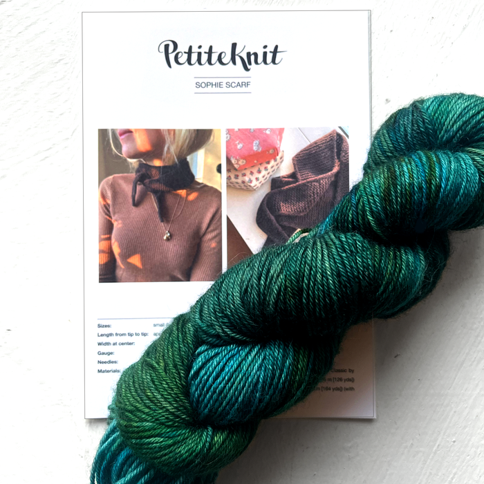 KIT - Sophie Scarf by PetiteKnit & Hand-Dyed IAM Merino/Seaweed