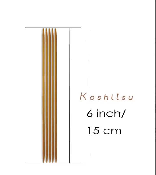 Koshitsu Bamboo Double‑Pointed Needle Set - 6 in / 15 cm /  7 Sizes