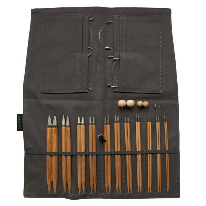 CURVE Koshitsu Premium Set  - Interchangeable Bamboo Circular Needles  -  15 cm, 11 sizes- Dark Grey