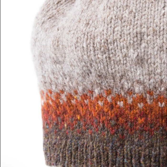 close up of Sommers hat by Julie Hoover knitted with Brooklyn Tweed Loft